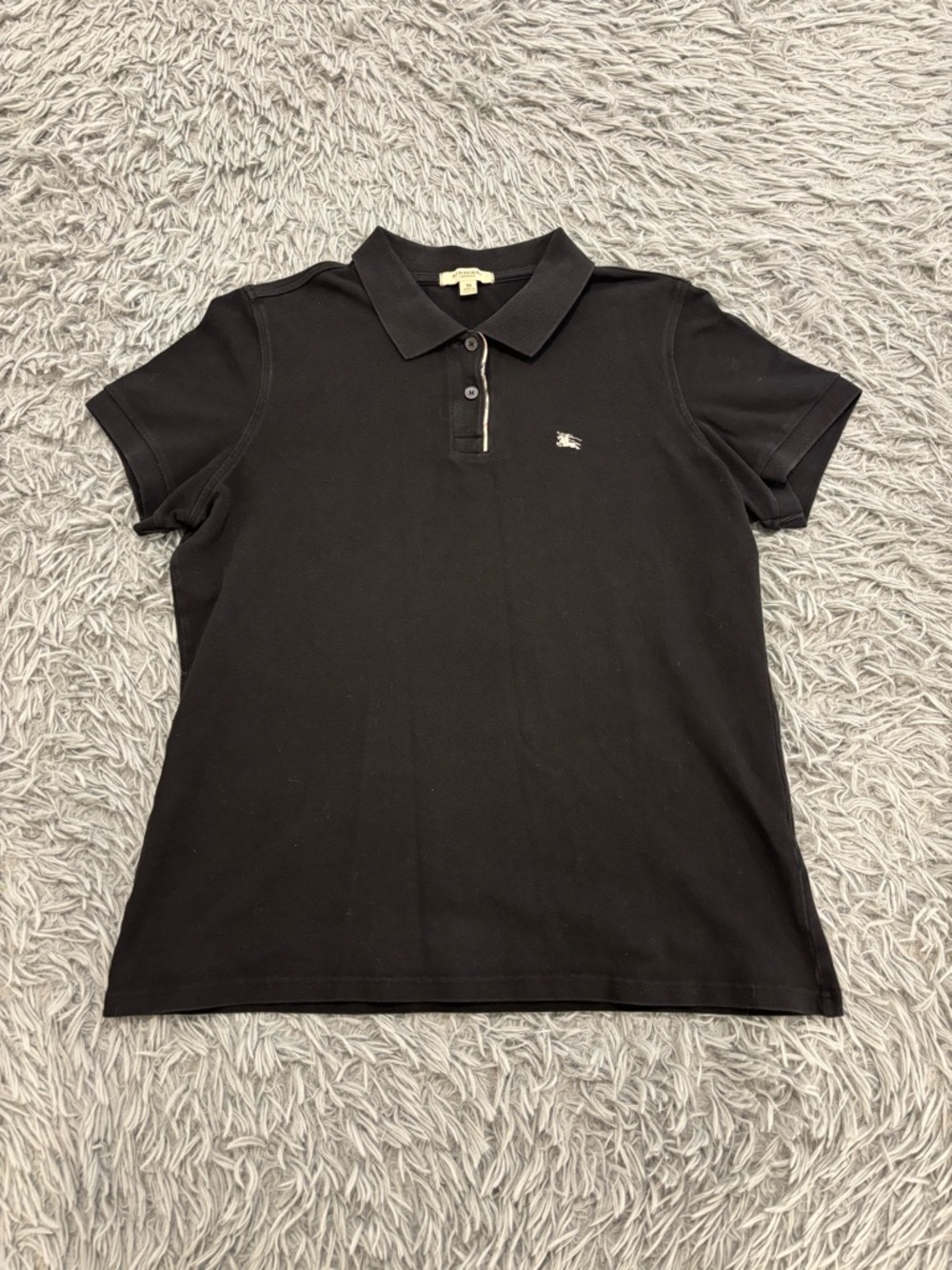 Burberry London Woman’s Black Polo Shirt Classic Check Trimmed Size XL Preppy